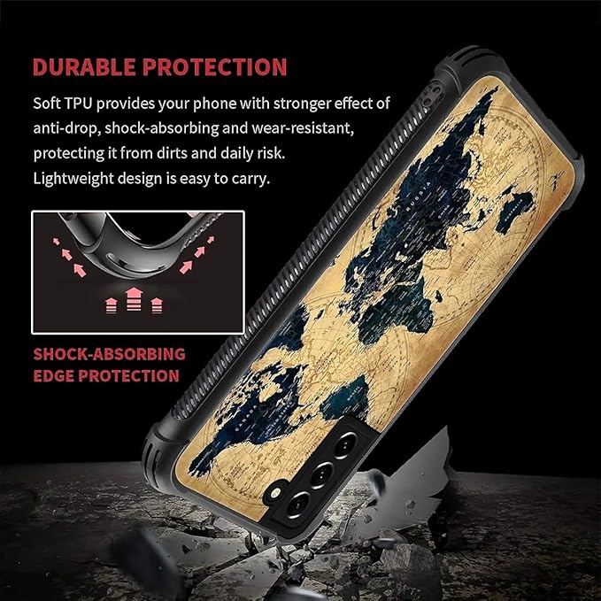 for Samsung Galaxy S21 Case, Brown World Map Pattern Graphic Design Girl Boy Soft Silicone Hard Acrylic Shock Protection for Samsung Galaxy S21