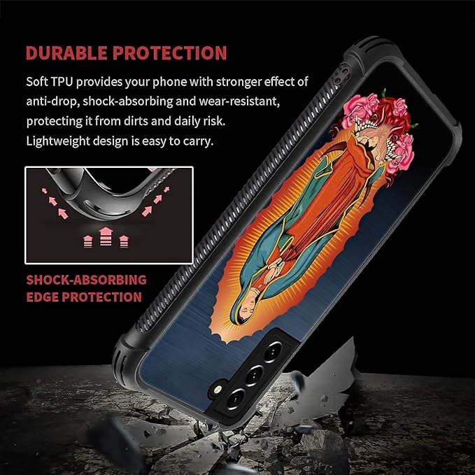 for Samsung Galaxy S21 Case, Red Virgen Guadalupe Pattern Graphic Design Girl Boy Soft Silicone Hard Acrylic Shock Protection for Samsung Galaxy S21