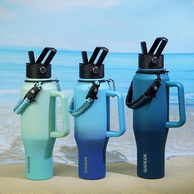 BJPKPK Insulated Water Bottles with Straw Lid, 23oz Metal Water Bottle with 2 lids & Paracord Strap, Double Wall Stainless Steel Vacuum Tumblers, Cups, Mugs, Thermo for Hot& Cold Drinks, Mint