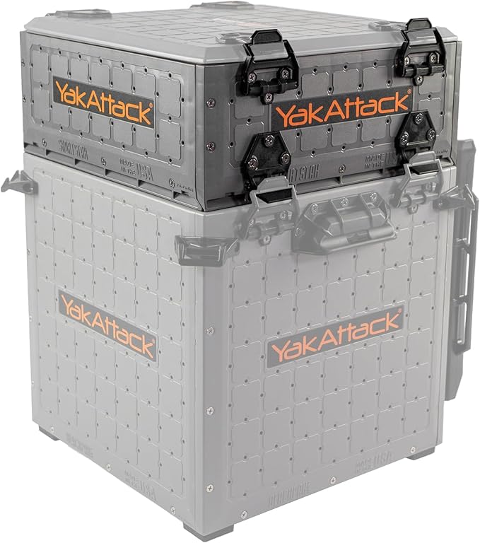 YakAttack ShortStak Upgrade Kit for BlackPak Pro | 13" x 13" – Battleship Grey | Stackable Kayak Crate Add-On with GridLoc Panels, Hinges & Latches | Not Standalone | Made in USA