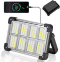 120W Solar Rechargeable Work Light, 144 LED Portable Flood Light with Stand, IP66 Waterproof 4 Modes LED Job Site Lighting Flashlights for Mechanic Camping Fishing Car Repair(Black 1 Pack)