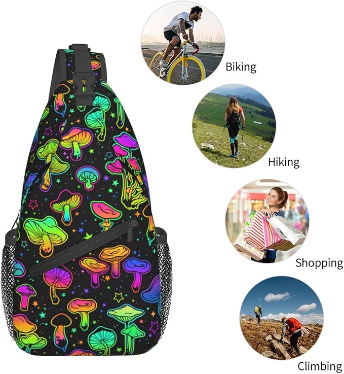 Magic Mushrooms Sling Bag For Women Men Fashion Mushroom Backpack Crossbody Shoulder Bag Sling Backpack Chest Bag Travel Hiking Casual Sport Daypack