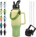 BJPKPK Insulated Water Bottles with Straw Lid, 35oz Metal Water Bottle with 2 lids & Paracord Strap, Double Wall Stainless Steel Tumbler with Handle, Reusable Cups, Mugs, Thermo, Fresh Green