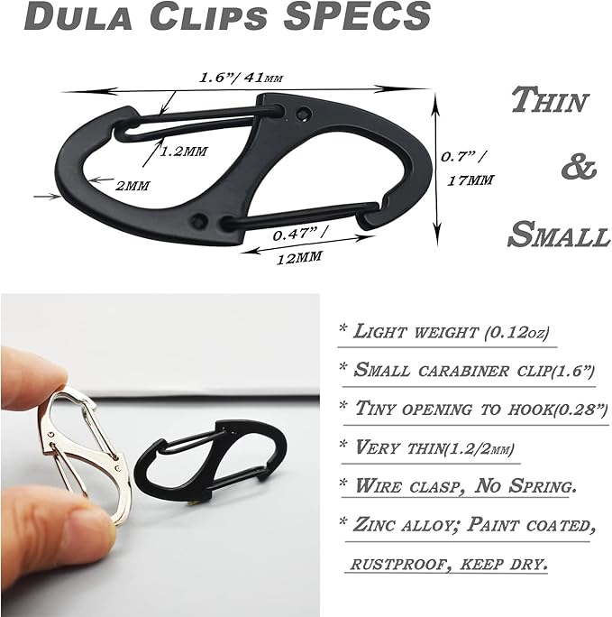 Small Carabiner Clips 1.6 inch(41mm) Metal Double Sided Spring Gate Snap Hooks Keychain Clasp Accessories
