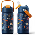 Mommore Kids Water Bottle 12 oz, Insulated Stainless Steel Water Bottle with Straw, Leakproof & BPA-Free, Vacuum Insulated Travel Water Bottle for School, Outdoor Universe-1 Pc