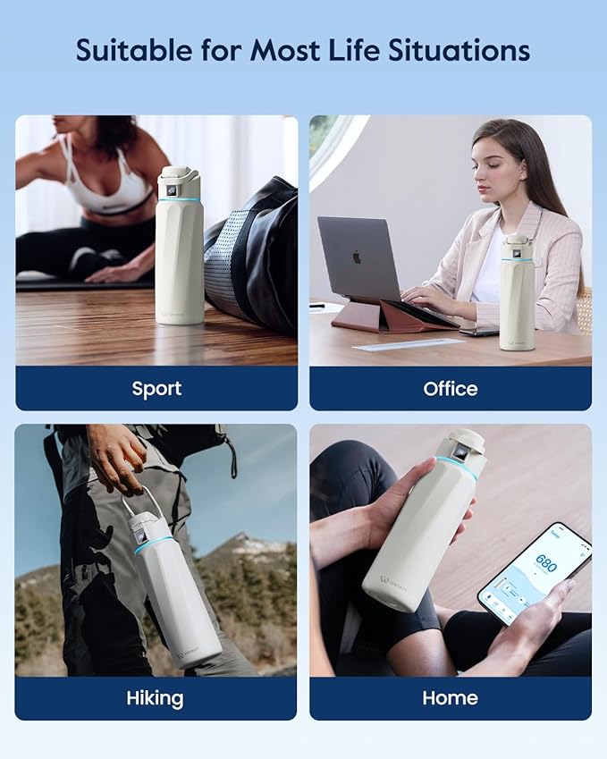 BOOST Smart Water Bottle with Reminder & Tracker, Double Wall Vacuum Insulated Bottles Stainless Steel, 32oz BPA-Free Wide Mouth for School, Gym, Office, Ideal for Mother's Day