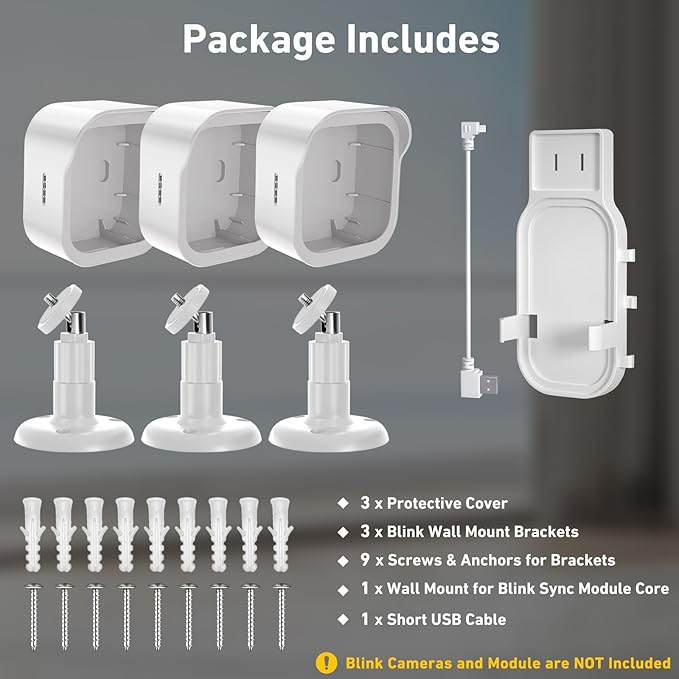 Blink Outdoor Camera Wall Mount Compatible with 2K+ & 4th Gen,3 Pack Weatherproof Protective Housing,360 Degree Adjustable with Blink Sync Module Core Outlet Mount for Blink Camera System
