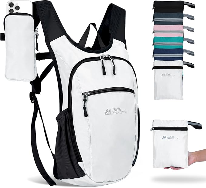 Hiking Backpack 10L/15L Small Daypack Lightweight Packable Travel Foldable Water Resistan for Women Men (White, 10L)
