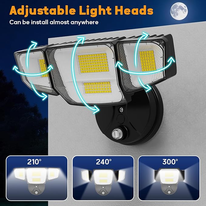 Abovizo 90W Flood Lights Outdoor, 10000LM Dusk to Dawn Outdoor Lighting, IP65 Waterproof, 6500K Daylight, 4 Heads LED Security Light for Garage, Yard, Porch (Black)