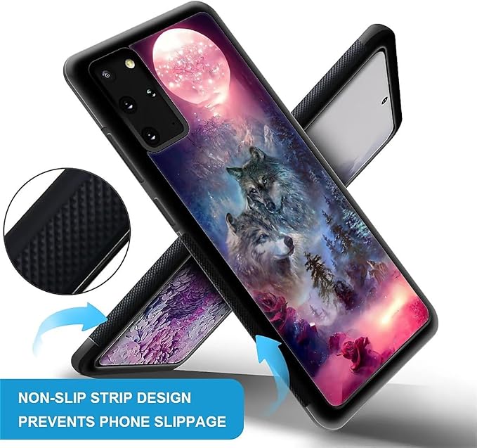 for Samsung Galaxy S20 Plus Case, Star Two Wolfs Howling Pattern Graphic Design Girl Boy Soft Silicone Hard Acrylic Shock Protection for Samsung Galaxy S20 Plus
