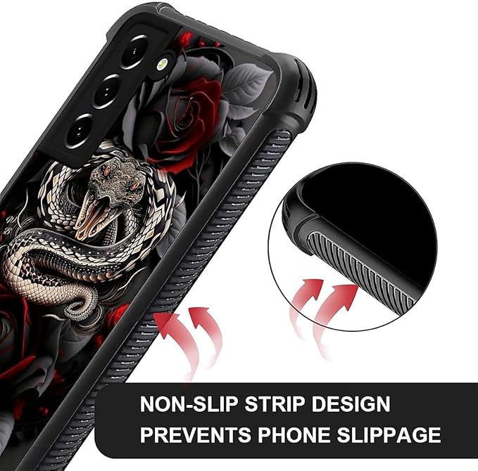 for Samsung Galaxy S21 FE Case, Entwined Rose Snake Pattern Graphic Design Girl Boy Soft Silicone Hard Acrylic Shock Protection for Samsung Galaxy S21 FE