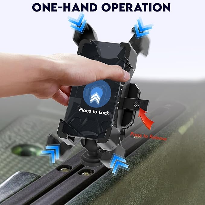 Kayak Phone Holder Mount Quick Install Auto Lock, 360°Adjustable Kayak Phone Holder Compatible with 4.7-7 Inch Phones Kayak Rail Accessories