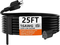 HUANCHAIN 25 FT 16 Gauge Black Indoor Outdoor Extension Cord Waterproof, Flexible Cold Weather 3 Prong Electric Cord Outside, 13A 1625W 125V 16AWG SJTW, ETL Listed