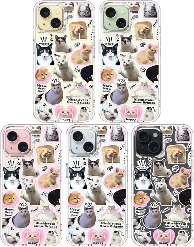 MOSNOVO Case for iPhone 15 Plus, [Buffertech 6.6ft Military-Grade Drop Protection] [Anti Peel Off Tech] Clear TPU Bumper Phone Case Cover Design - The Cat Brigade