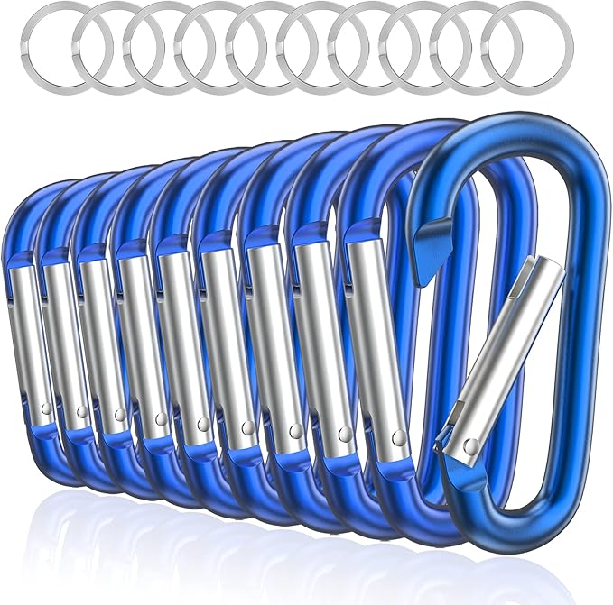 sprookber 3" Aluminum Carabiner D Ring, Caribeener Clips, Spring Snap Hook for Keychain Clip, Set of 10