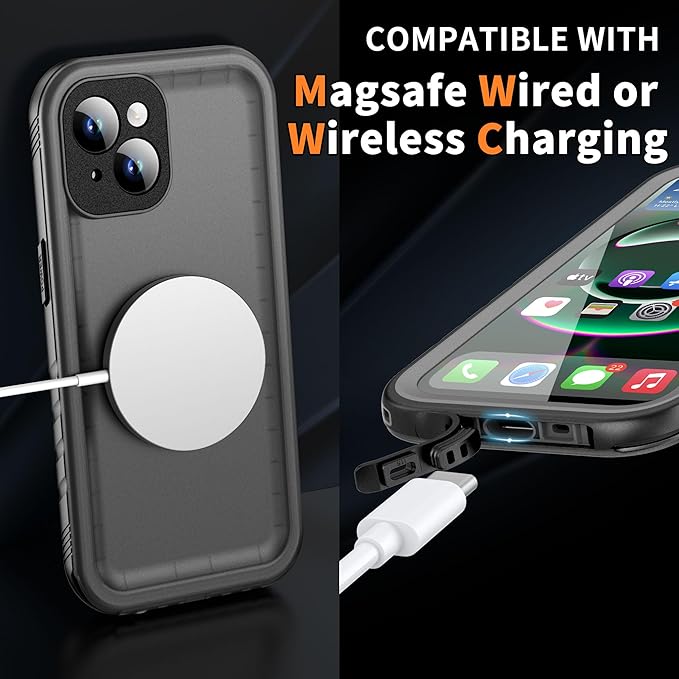 Cozycase for iPhone 15 Plus Waterproof Shockproof Dustproof Case - Heavy Duty/360 Full Body/Military Grade/Protective/Rugged 【8FT Drop Proof】 Built in Screen/Camera Protector with Lanyard Black