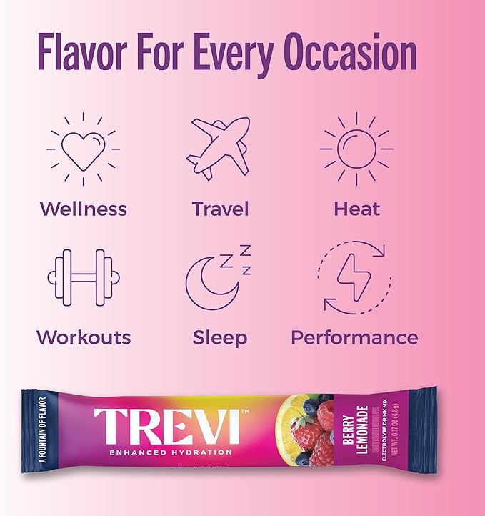 TREVI™ Everyday Sugar Free Electrolytes - Essential Drink Mix Hydration Powder Packets - 28 Count - Berry Lemonade