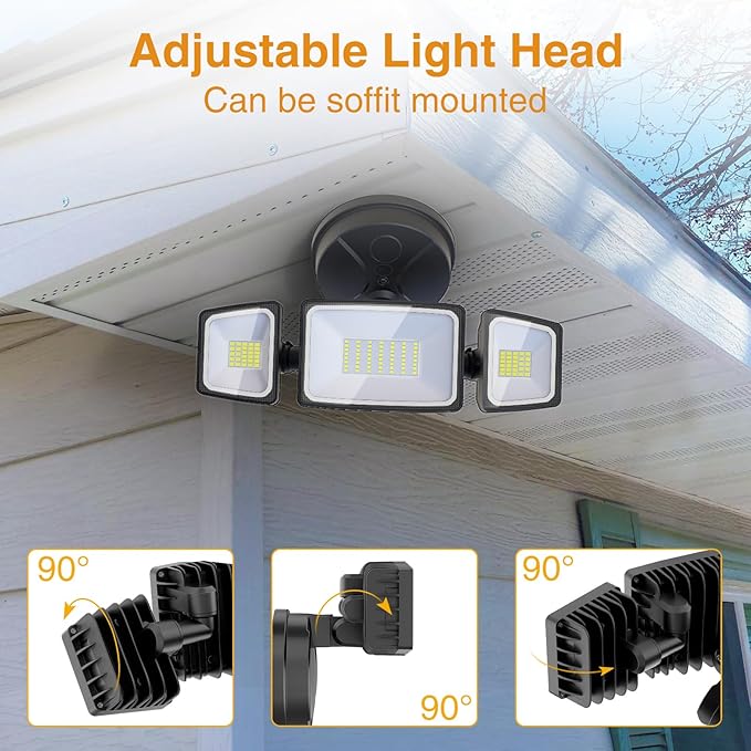 Onforu 3 Packs 75W Flood Lights Outdoor, 7000LM Brightness Security Lights,Switch Controlled, IP65 Waterproof, 6500K Exterior LED Flood Light with 3 Adjustable Heads for Yard Home