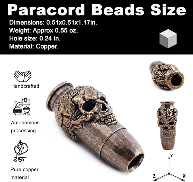 Paracord Beads with Hole, Suitable for Survival Knife Lanyard, Keychains, Zipper, DIY Projects