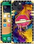 Compatible with iPhone 14 Case, Cool Corlorful Lip Marble Luxury Golden Decoration for Girl Women Soft TPU Shockproof Protective Hard PC Back for iPhone 14