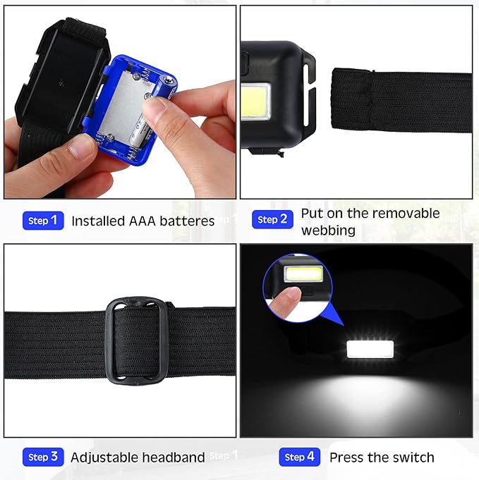 Macarrie 30 Pcs LED Headlamp Flashlight for Adults Outdoor Mardi Gras Flashlight Headlamps with Adjustable Headband Waterproof Head Lights with 3 Modes 90 AAA Batteries for Forehead Work Family Camp