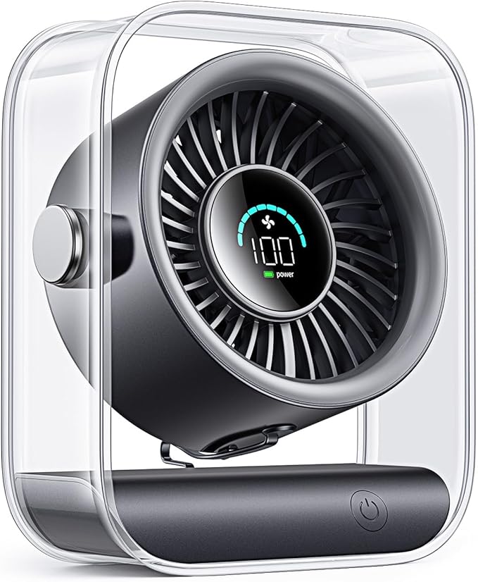 DIGIX Portable Desk Fan for Bedroom, Rechargeable Small Table Fan with 100 Speeds, 90° Rotation, Turbo Airflow, LED Display, Quiet Personal USB Cooling Fan for Office Home Travel Camping, Black