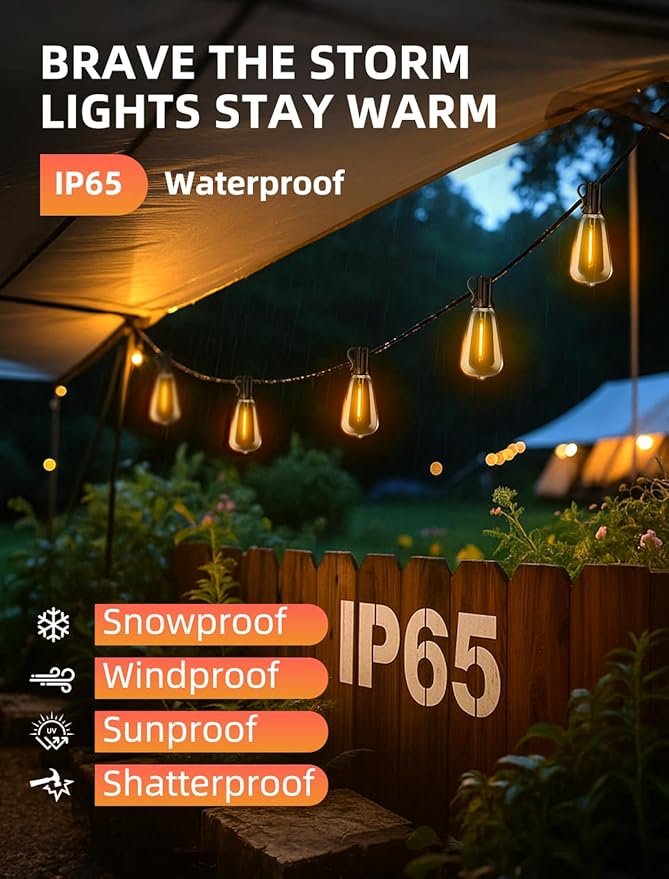 Outdoor Patio String Lights: 200Ft 60M Outside Waterproof Light - Remote Dimmable ST38 Shatterproof Bulb Connectable Hanging Outdoor Electric Lighting - Backyard Yard Gazebo Porch Party