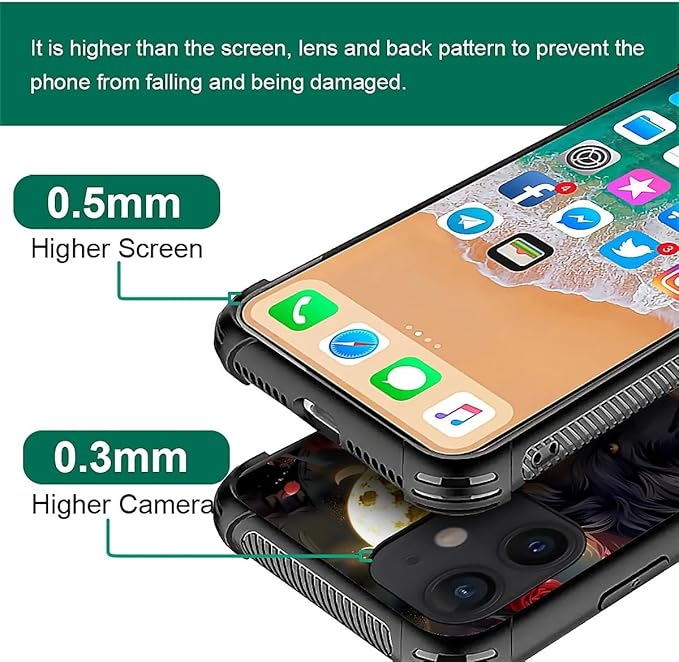 for iPhone 11 Case, Black White Wolf Moon Flower Rose Pattern Graphic Design Girl Boy Soft Silicone Hard Acrylic Shock Protection for iPhone 11
