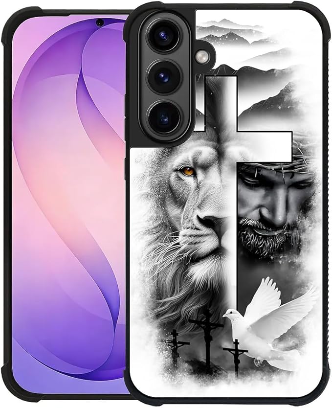 for Samsung Galaxy S26 Case,Graphic Design for Girl Boy Soft Silicone Hard Acrylic Shock Protection Designed for Samsung Galaxy S26 Lion Cross Jesus Christ Dove Pattern