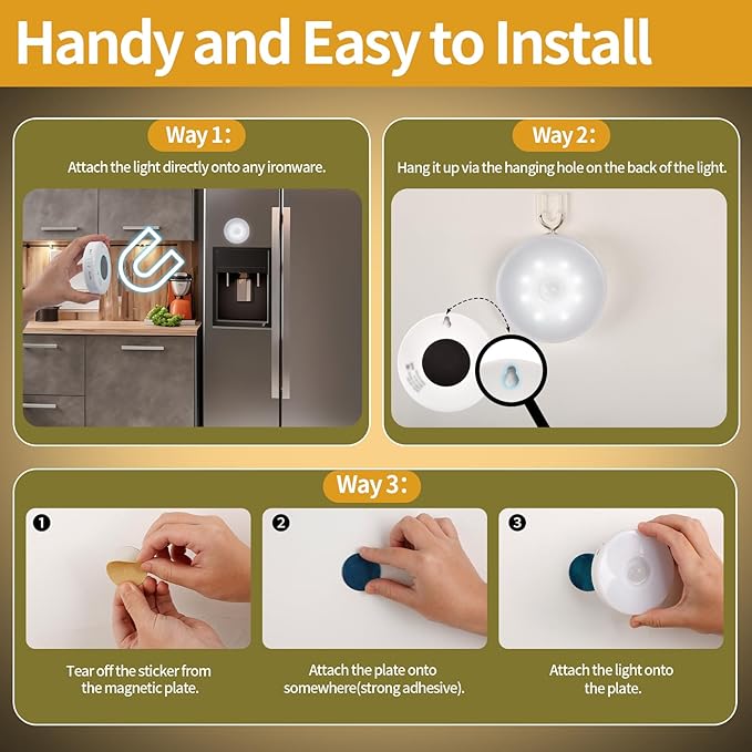 RGB LED Rechargeable Motion Sensor Night Light with Remote, Bright & Dimmable & Long-Lasting Battery, Stick-On Puck Light for Kitchen, Cabinet, Closet, Stairs - Warm & RGB, 2Pack