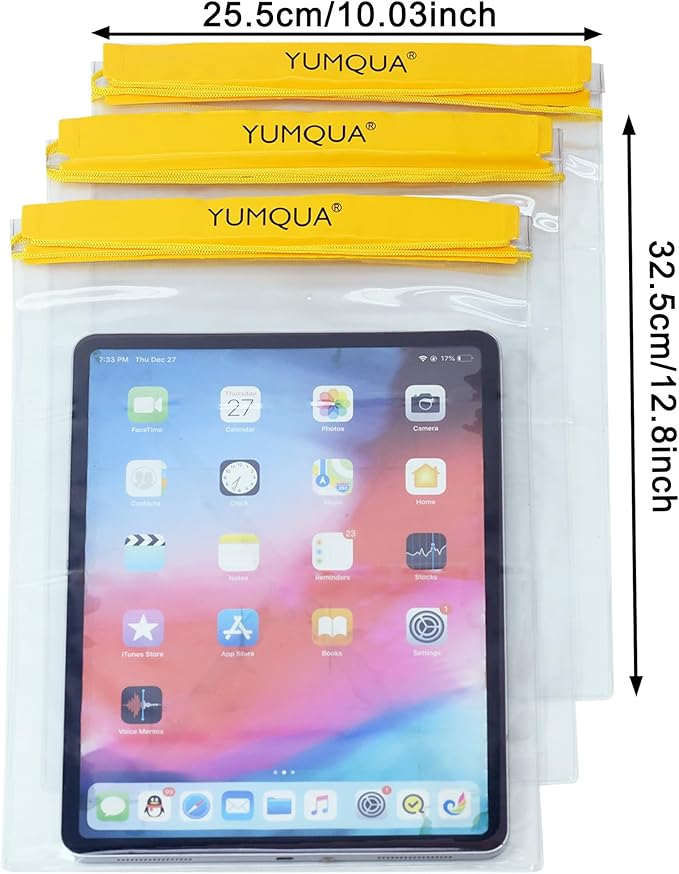 YUMQUA Waterproof Bags Large Size 3 Pack, Clear Watertight Pouch Holder for Document Map Camera Mobile Phone Car Key, fits Kayaking Boating Hiking Water Sports