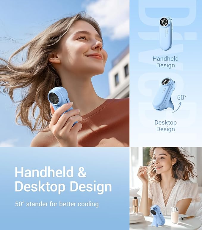 Diveblues TurboBear Portable Handheld Turbo Fan, 5 Gear Wind, Travel Essentials, Small Hand Held Fan Rechargeable, Mini Personal Fans Cooling, Battery Powered, Pocket Cute Gifts Women