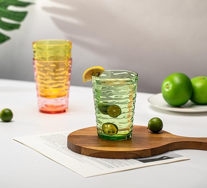 14-ounce Plastic Tumblers, Acrylic Drinking Glasses, set of 6 Multicolor Reusable Plastic Cups, Stackable, BPA-Free, Shatter-Proof, Dishwasher-Safe