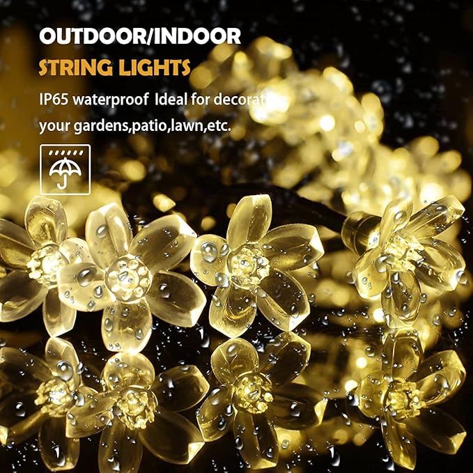 ITICdecor Solar Flower String Lights Outdoor Waterproof 50 LED Fairy Light Christmas Decorations for Garden Fence Patio Yard Christmas Tree, Home, Lawn, Wedding, Patio, Party Decoration (Warm White)