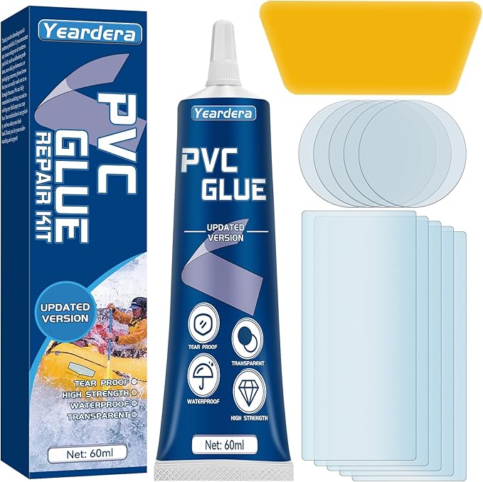 Yeardera Air Mattress Patch Kit, Waterproof Vinyl Repair Kit, High Strength PVC Adhesive for Inflatables, PVC Boats, Vinyl Glue (60ml/1 Pack)