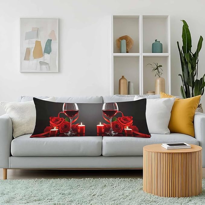 Decorative Home Body Pillow Covers Wine, Red Wine Rose Breathable Pillow Cushion Cases Lumbar Body Pillow Cover Soft Body Pillowcase for Bedroom Couch Sofa 20x54 Inch
