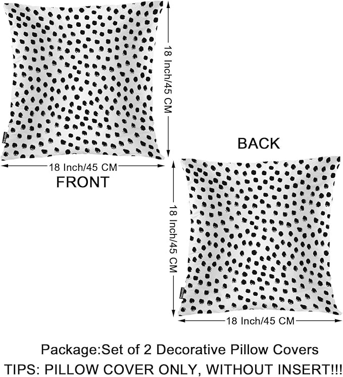 Swono Polka Dots Decorative Throw Pillow Covers Pack of 2, Abstract Messy Black Dots Doodle Stain Pillow Cushion Cases 18"X18", Square Pillowcases Decoration for Sofa Couch Bedroom Living Room Car