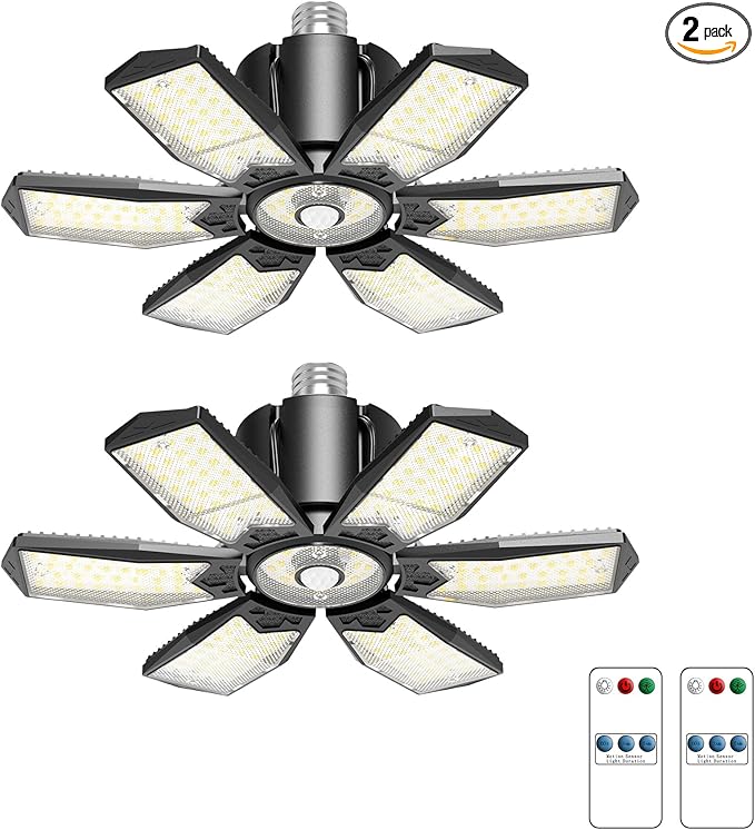 Motion Sensor Garage Lights 20000LM, Motion Activated Garage Ceiling Led Shop Light with Screw-in E26 Socket & Auto Shutoff - Motion Sensor Light Indoor Bulb for Warehouse/Attic/Barn 2-Pack