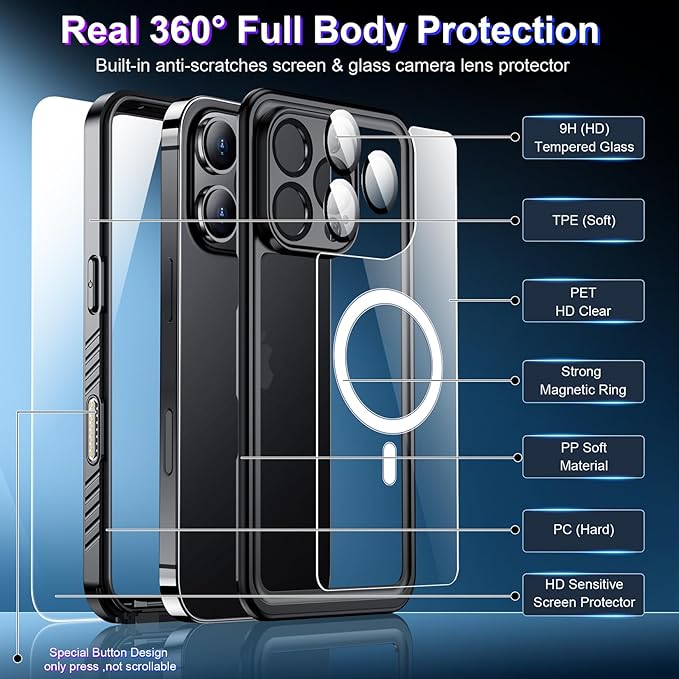 2025 New Designed for iPhone 16 Pro Max Case Waterproof, [Compatible With MagSafe][Built-in Screen & Camera Protector][Full Body Shockproof][IP68 Underwater][Dustproof][Dropproof] Phone Case 6.9"