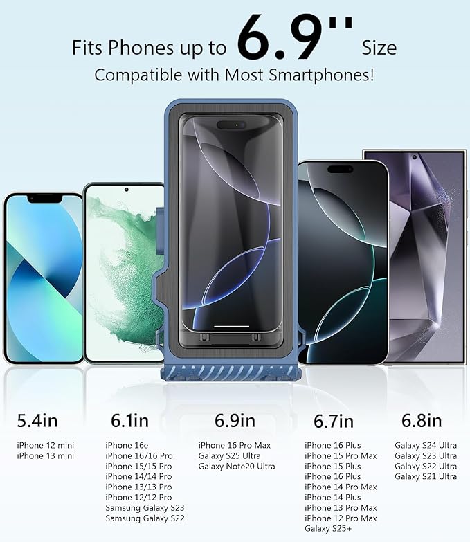 Waterproof Phone Case for Snorkeling - Underwater Touchscreen Housing, Universal Underwater Photo&Video Diving Case for iPhone 16/15/14 Pro Max Samsung Galaxy S25/S24 Ultra Up to 6.9'' Blue