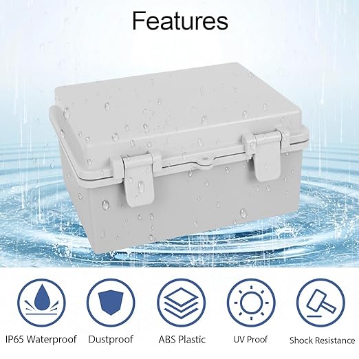 Junction Box ABS Plastic IP65 Waterproof Dustproof Universal Electrical Enclosure, Hinged Shell Outdoor and Indoor Usage Project Box, 8.7"x 6.7" x 4.3"(220x170x110mm), Grey
