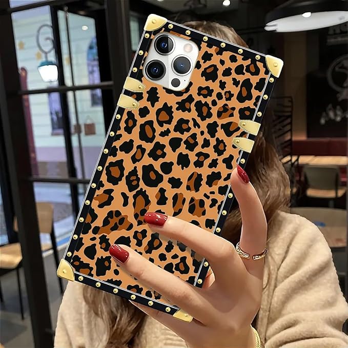 Compatible with iPhone 12 Case, Brown Leopard Texture Luxury Golden Decoration for Girl Women Soft TPU Shockproof Protective Hard PC Back for iPhone 12 Pro