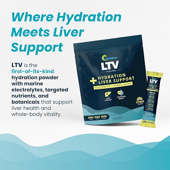 UpWellness LTV Liver Hydration Packets - Electrolytes Powder Packets for Instant Hydration and Liver Support - Physician-Formulated - Zero Added Sugar - 30 Packets - Delicious Citrus Flavor