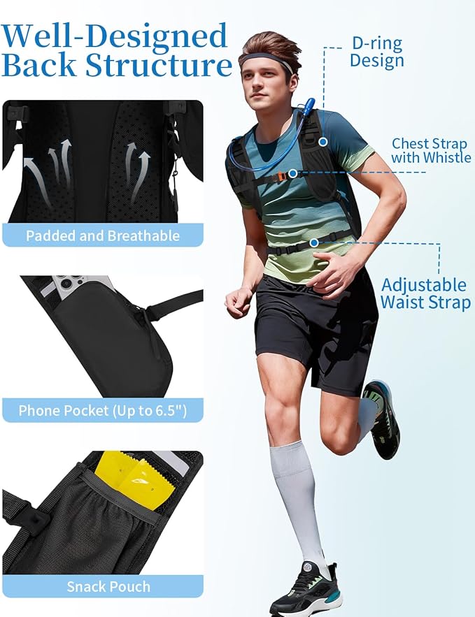 Hydration Backpack with 2L Water Bladder, Hiking Water Backpack for Men Women with Phone Pocket and Helmet Holder