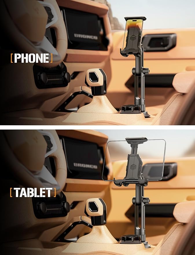ToughTested Cup Holder Phone & Tablet Mount for Car – Heavy Duty Telescoping Boom GPS Mount for Large Smartphones & Tablets up to 12.1", Stable Base for Trucks, RVs, SUVs & Cars
