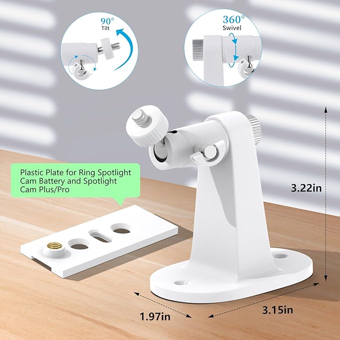 Adjustable Wall Mount for Spotlight Cam Plus/Pro (Battery) and Stick Up Cam/Pro (Battery), 360° Swivel Mounting Bracket for Indoor and Outdoor Use, White