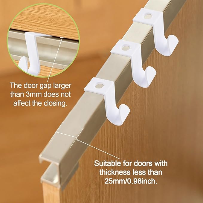 Over Cabinet Door Hooks, 8Pcs Plastic Over Door Single Hooks Multi-Purpose Over The Cupboard Drawer Hooks Space-Saving Hanger Extender Clips Hooks for Kitchen Bathroom Bedroom (White)