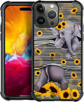 for iPhone 15 Pro Case, Cute Little Elephant Sunflower White Line Art Pattern Graphic Design Girl Boy Soft Silicone Hard Acrylic Shock Protection for iPhone 15 Pro
