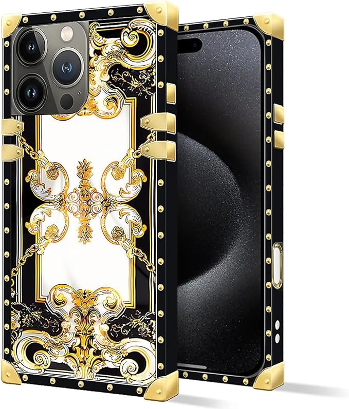 Compatible with iPhone 16 Pro Case, Gold Grain Flowers Luxury Golden Decoration for Girl Women Soft TPU Shockproof Protective Hard PC Back