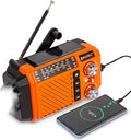 Hand Crank Emergency Weather Radio with 2600mAh/9620mWh Power Bank, NOAA AM FM Shortwave Portable Radio, Solar & USB-C Charging, Flashlight, SOS Alarm for Emergency Kits (Orange)